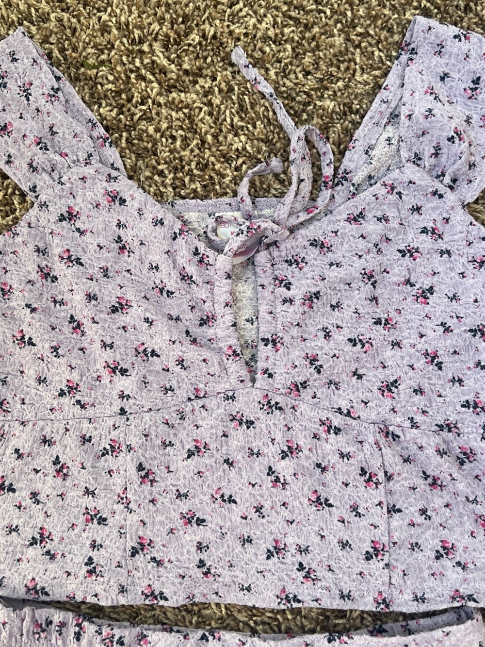 Lavender Floral Tie-Front Crop Top skirt set - SIZE MED